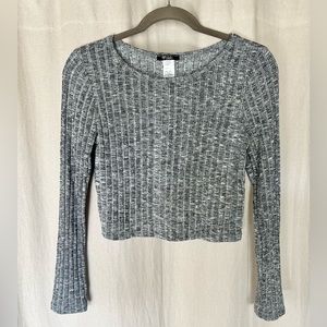 Black/White Marled Knit  L/S Cropped Scoop Neck Top